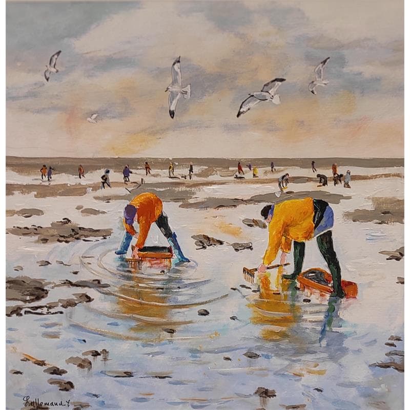 Peinture Pêcheurs à pied par Lallemand Yves Carré d artistes