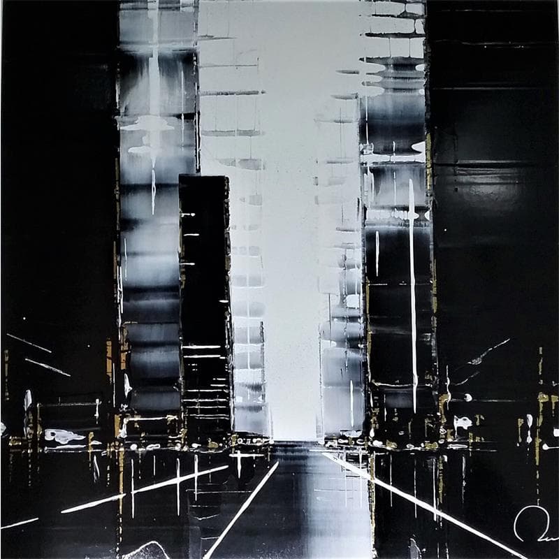 Peinture Exit or par Rey Julien | Tableau Figuratif Mixte Vues urbaines noir & blanc