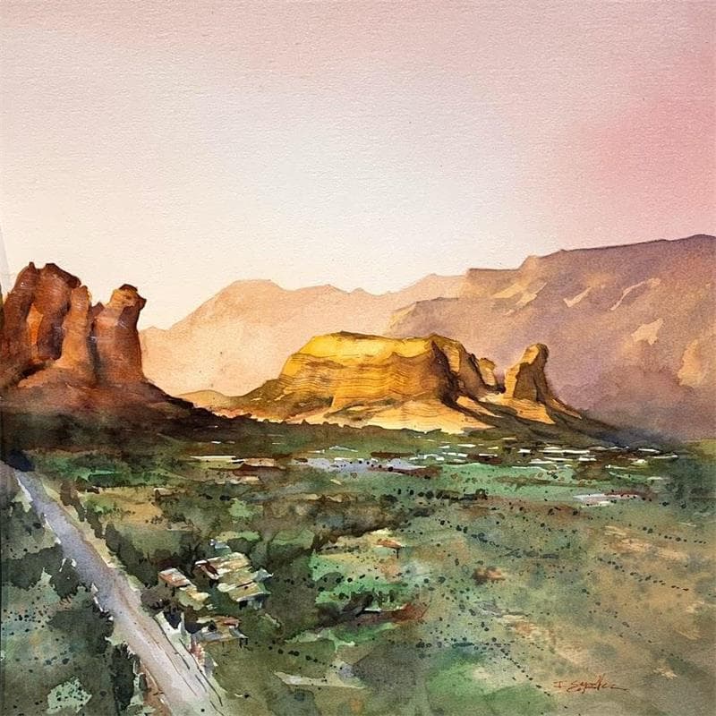 Painting Sedona 47 by Seruch Capouillez Isabelle | Painting Figurative Landscapes Watercolor