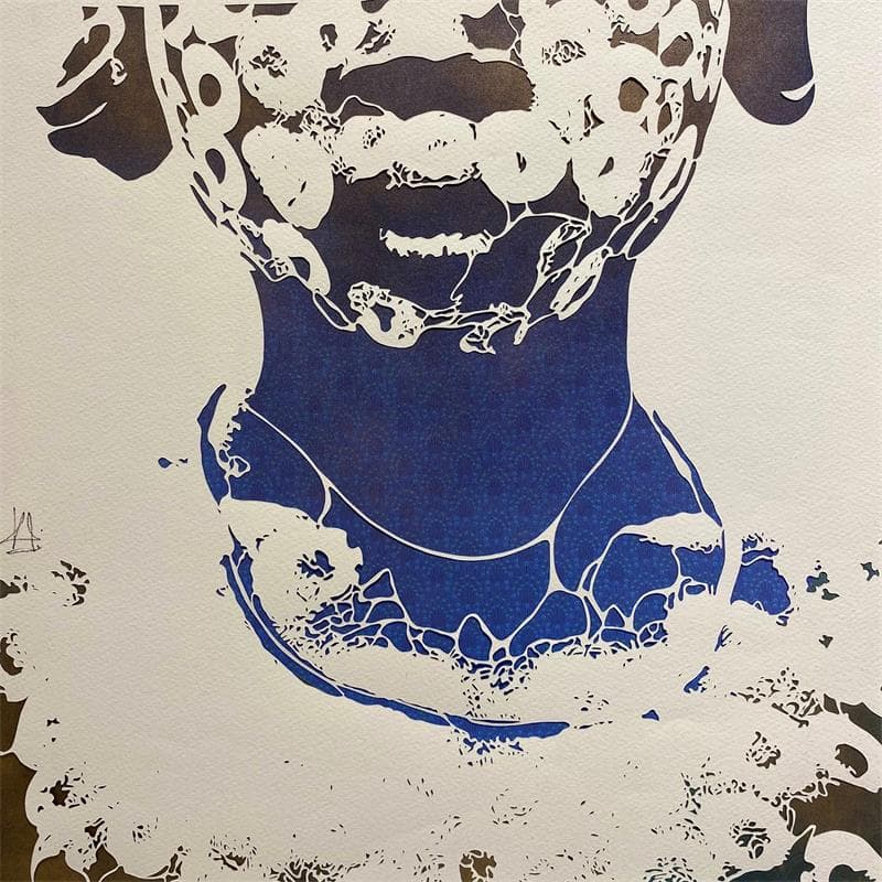 Peinture Blue Neck par Louafi Valentine | Tableau Figuratif Mixte Portraits