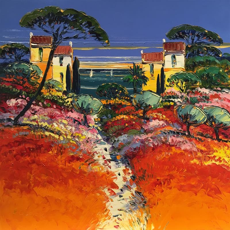 Painting Au son des cigales by Corbière Liisa | Painting Figurative Oil Landscapes