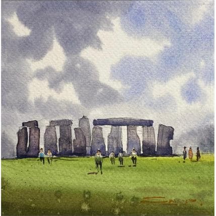 Peinture Clouds over the Stonehenge par Dandapat Swarup | Tableau Figuratif Aquarelle Paysages, scènes de vie