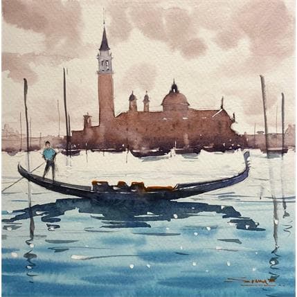 Painting Saint Mark's Basilica and the Grand Canal, Venice by Dandapat Swarup | Painting Figurative Watercolor Landscapes, Life style, Pop icons, Urban