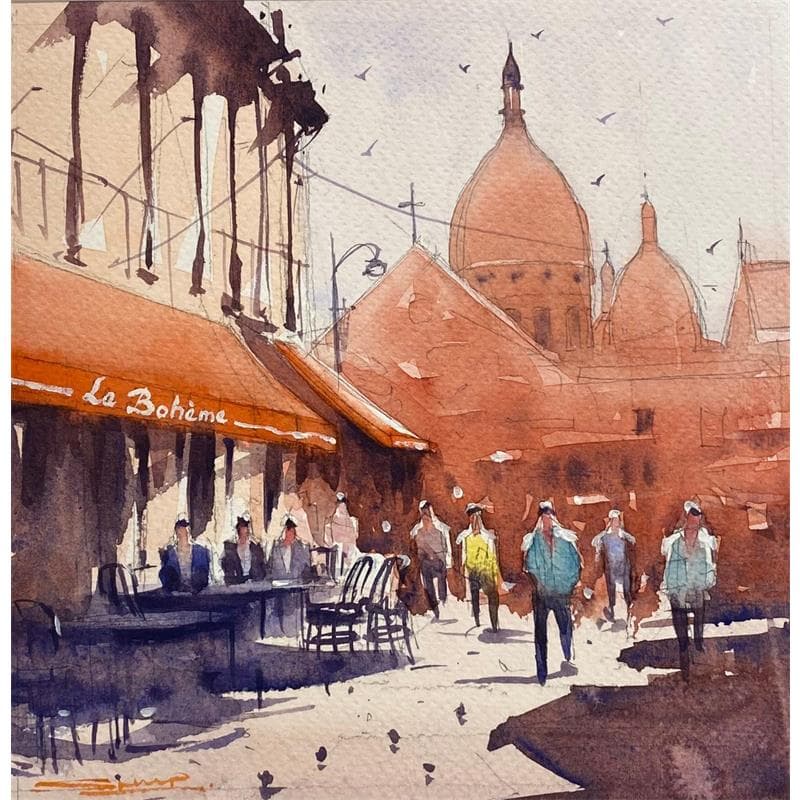 Painting The Morning Coffee by Dandapat Swarup | Painting Figurative Landscapes Urban Life style Watercolor Oil