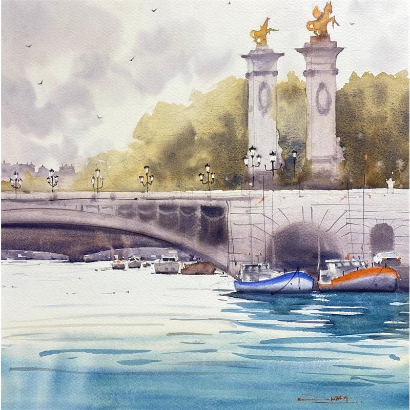 Painting The Twin Boats by Dandapat Swarup | Painting Figurative Landscapes Urban Life style Watercolor
