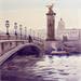 Painting Pont Alexandre III from the River by Dandapat Swarup | Painting Figurative Landscapes Urban Life style Watercolor