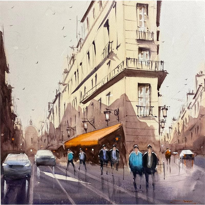 Painting Bonjour Paris  by Dandapat Swarup | Painting Figurative Watercolor Landscapes, Life style, Urban