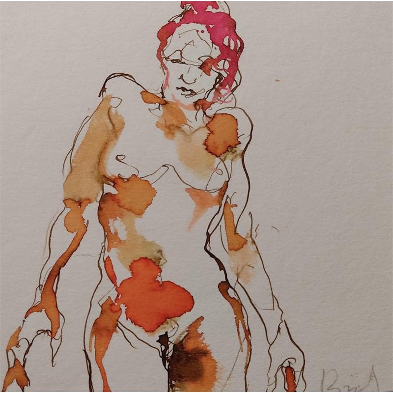 Painting anaïs debout by Brunel Sébastien | Painting Figurative Watercolor Nude