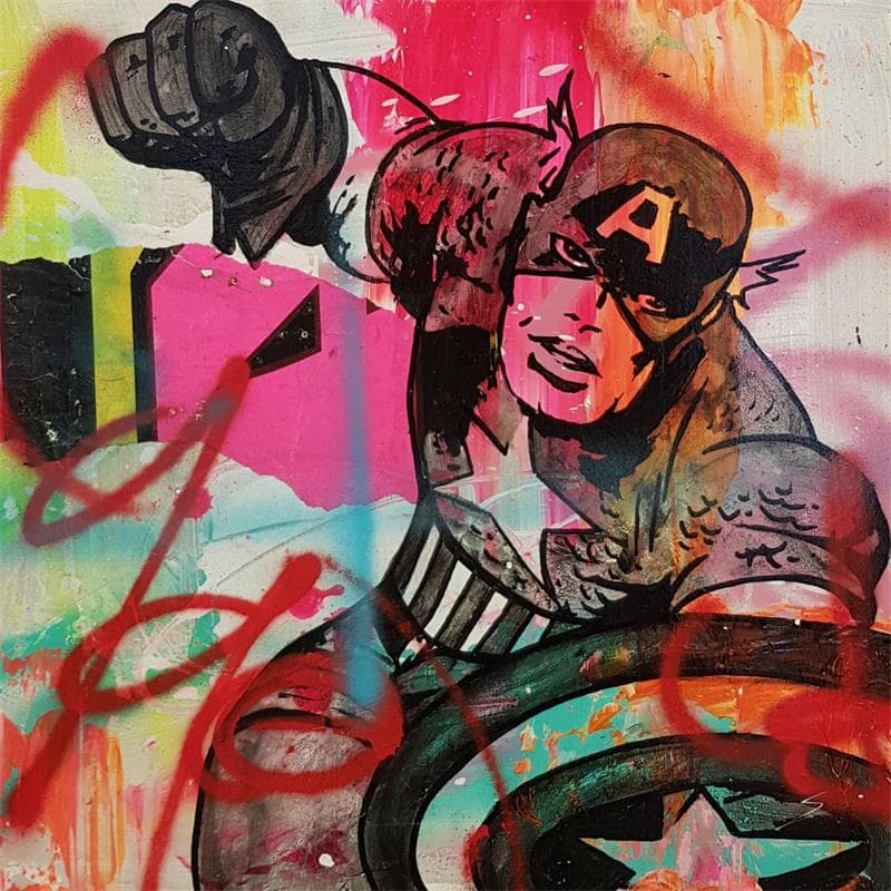 Peinture Captain A par Mestres Sergi | Tableau Pop-art Icones Pop Graffiti