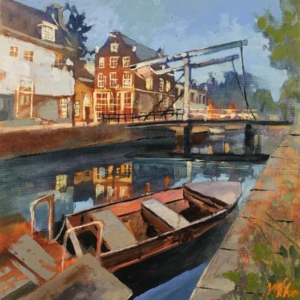 Peinture Bridge in Amsterdam par Niko Marina  | Tableau Figuratif Huile Marine, Urbain