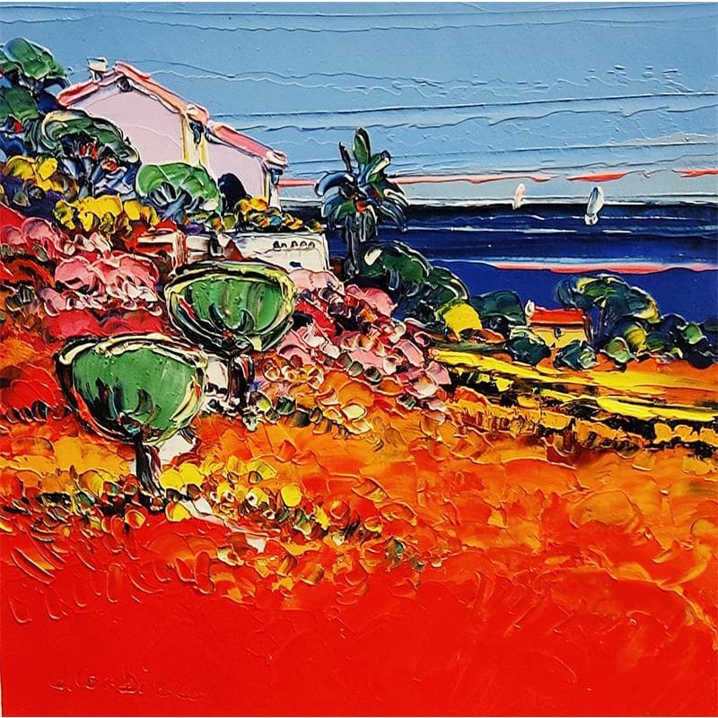 Painting Villas sur la côte d'azur by Corbière Liisa | Painting Figurative Oil Landscapes, Marine