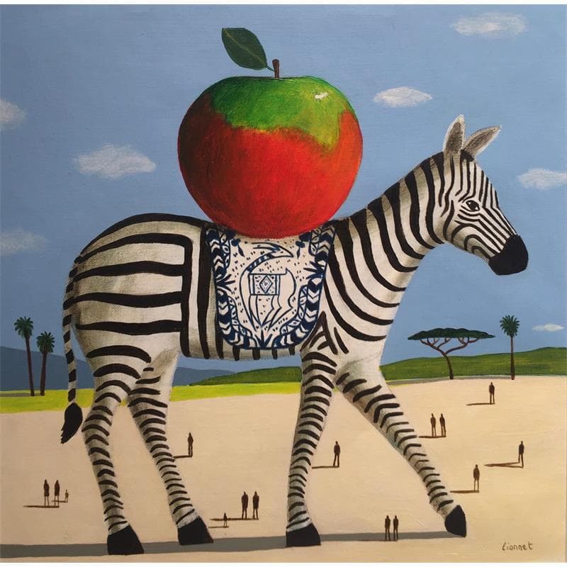 Painting Zèbre pomme by Lionnet Pascal | Painting Surrealism Acrylic Animals