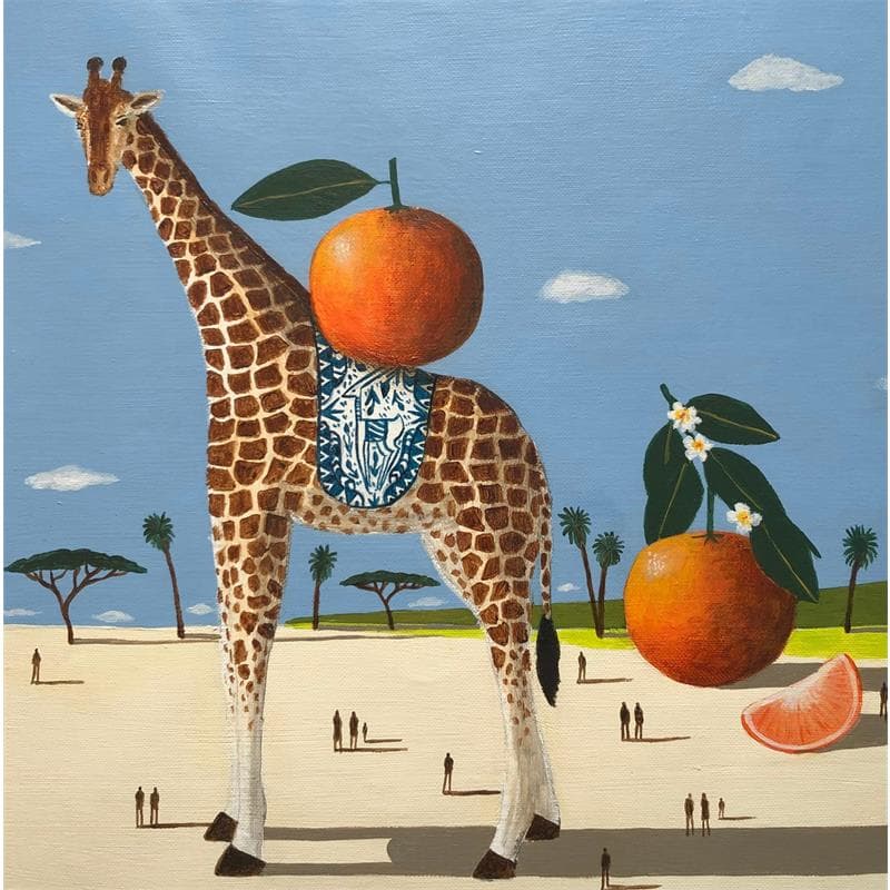 Painting Girafe aux oranges by Lionnet Pascal | Painting Surrealist Acrylic Animals