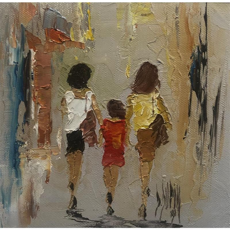Painting Entre maman et tatie by Dupin Dominique | Painting Figurative Oil Life style