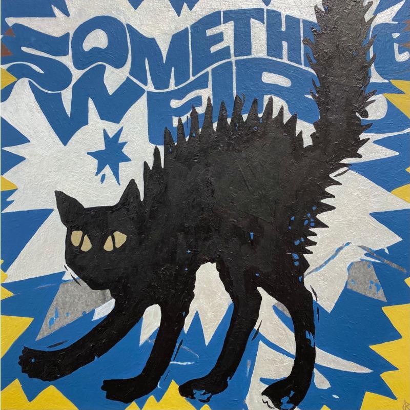 Peinture Chat noir par Okuuchi Kano  | Tableau Pop-art Icones Pop Animaux Carton Acrylique