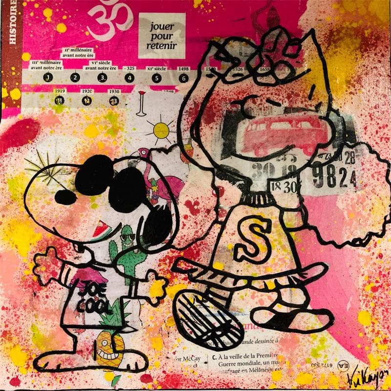 Painting Snoopy and Co by Kikayou | Painting Figurative Portrait Pop icons Graffiti Oil