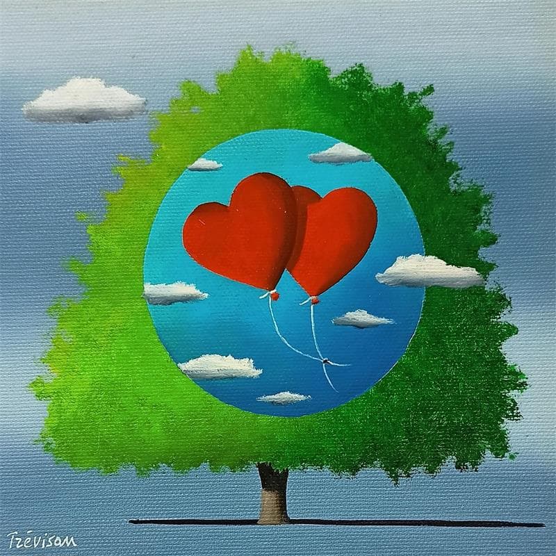 Gemälde Tree and love von Trevisan Carlo | Gemälde Surrealismus Öl Alltagsszenen, Pop-Ikonen