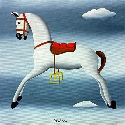 Painting Little white horse by Trevisan Carlo | Painting Surrealist Oil Animals