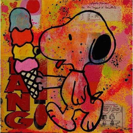 Peinture Snoopy Ice Cream par Kikayou | Tableau Street Art Mixte animaux, scènes de vie