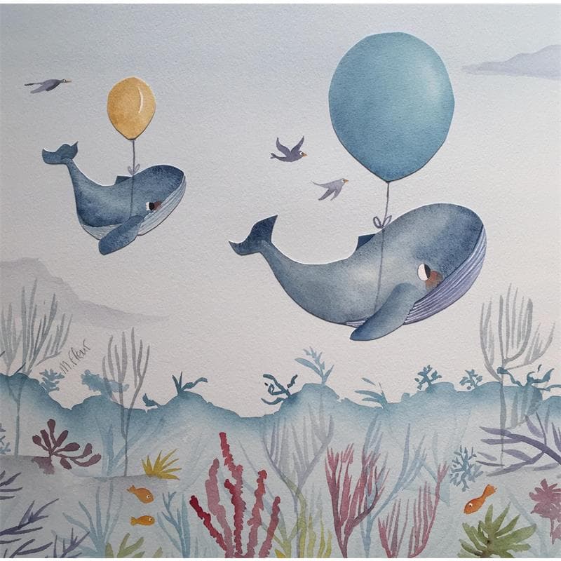 Painting Baleines à ballons by Marjoline Fleur | Painting Naive art Life style