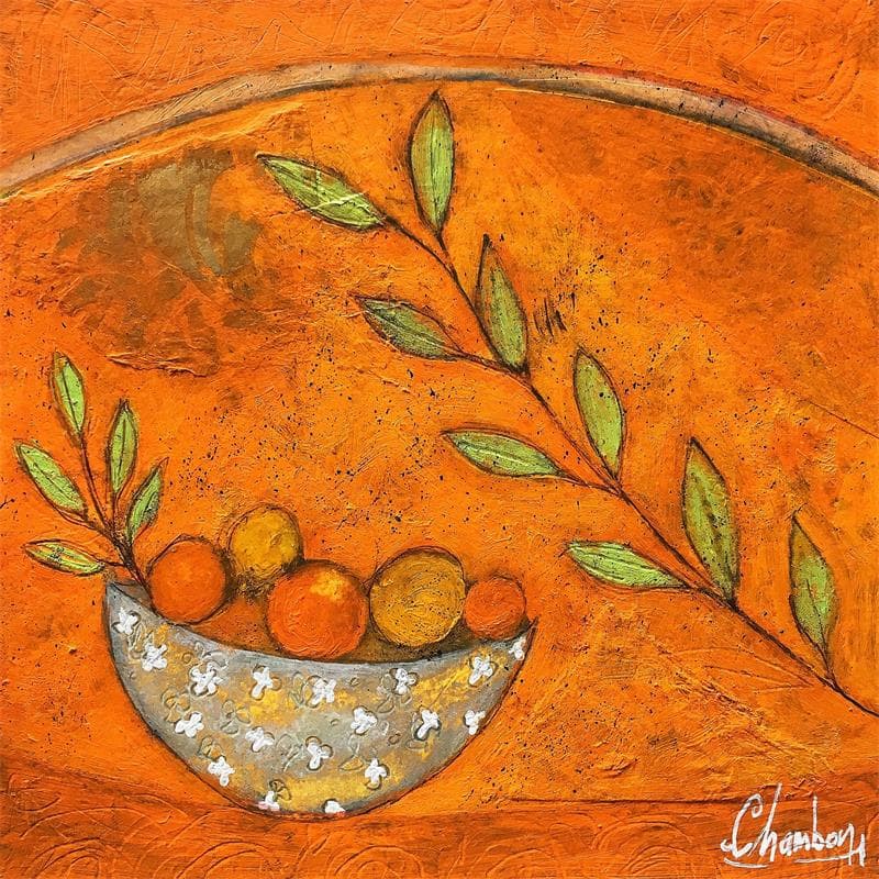 Gemälde Coupe de fruits pour Mélodie von Chambon | Gemälde Figurativ Stillleben Acryl