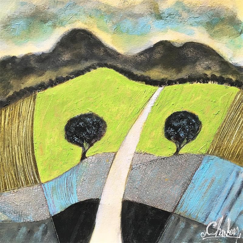 Peinture Les deux arbres solitaires par Chambon | Tableau Figuratif Paysages Acrylique