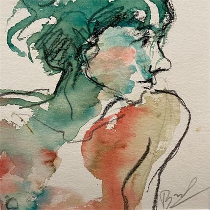 Painting Sarah de profil by Brunel Sébastien | Painting Figurative Watercolor Nude