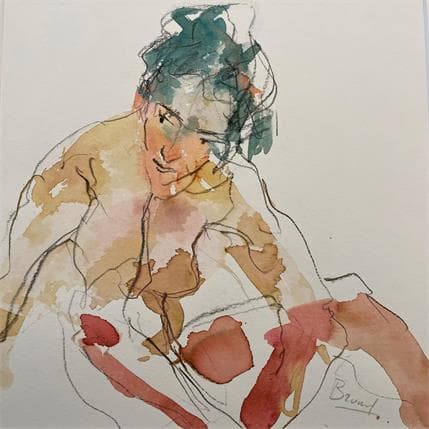 Painting Pia assise by Brunel Sébastien | Painting Figurative Watercolor Nude