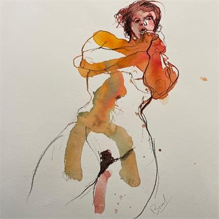 Painting Anaïs debout by Brunel Sébastien | Painting Figurative Watercolor Nude
