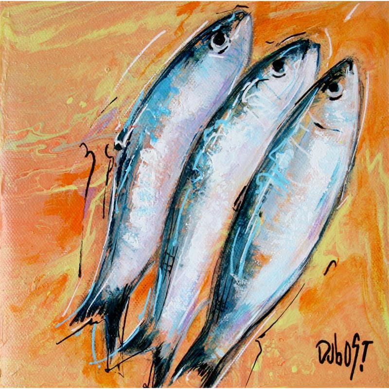 Painting Sardines by Dubost | Painting Figurative Animals Oil