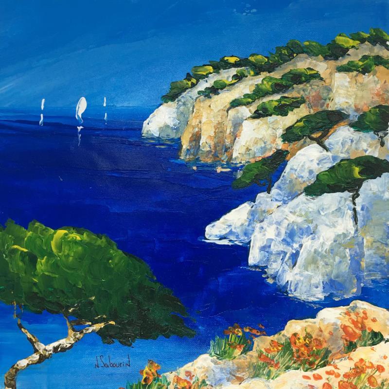 Painting Les calanques Corses by Sabourin Nathalie | Painting Figurative Oil Pop icons, Portrait