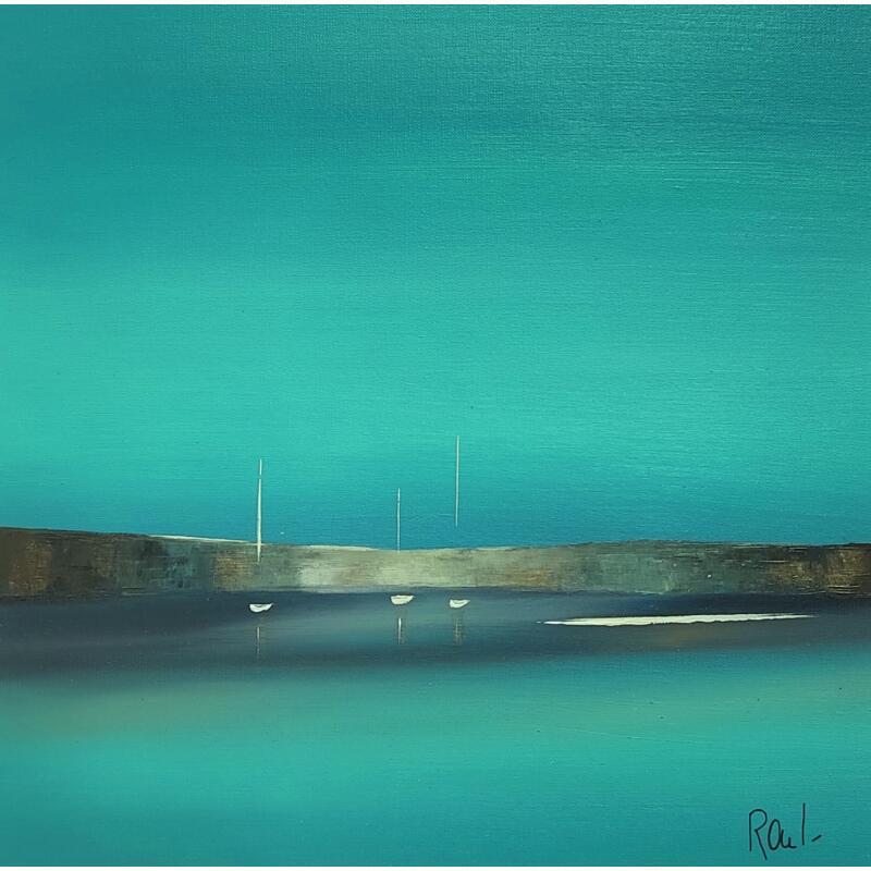 Painting Symphonie azur 32 by Roussel Marie-Ange et Fanny | Painting Impressionism Oil Landscapes, Marine, Minimalist