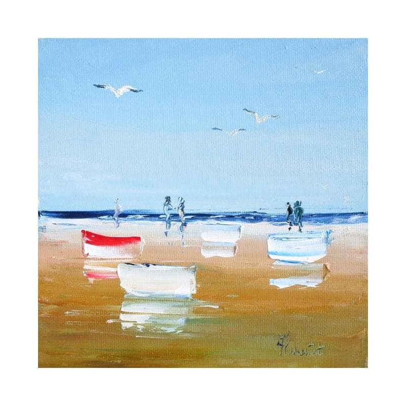 Gemälde Barques à l'ouest sur la plage von Hanniet | Gemälde Figurativ Öl Alltagsszenen, Landschaften, Marine