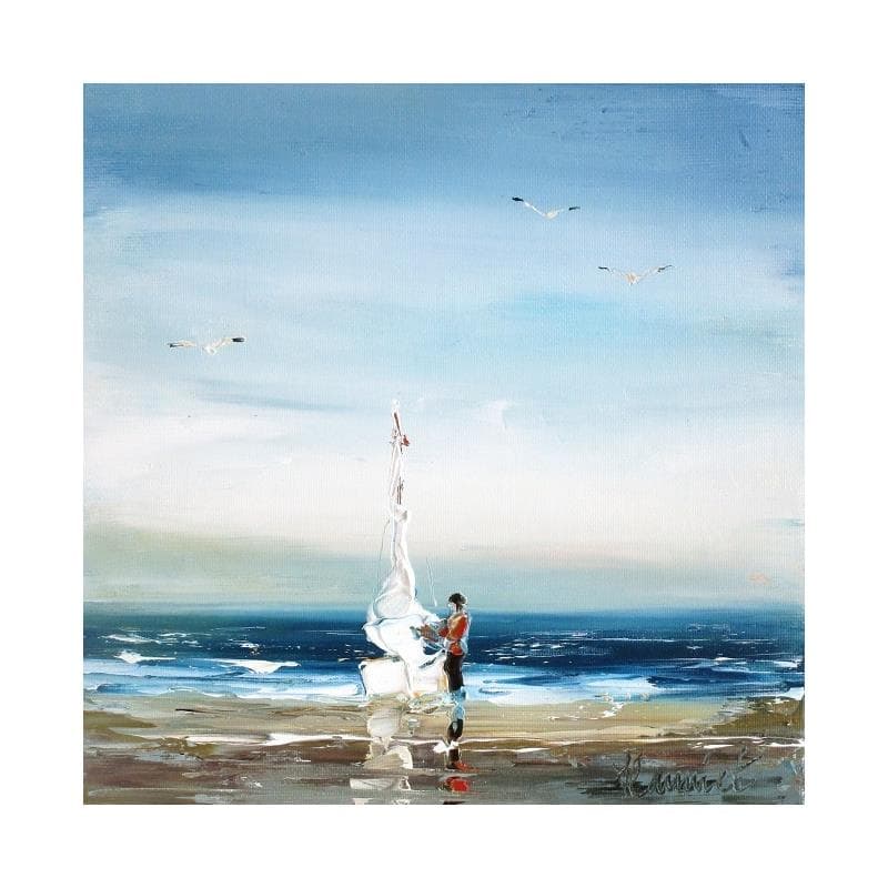 Painting Retour au bercail sur la plage by Hanniet | Painting Figurative Oil Landscapes, Life style, Marine, Pop icons
