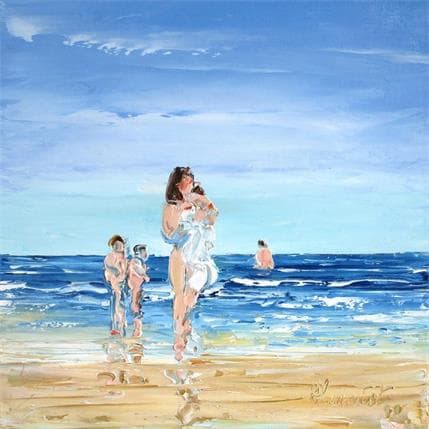 Painting Sortie de bain familiale à la mer by Hanniet | Painting Figurative Oil Life style, Marine