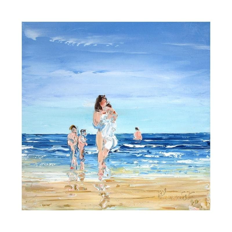 Painting Sortie de bain familiale à la mer by Hanniet | Painting Figurative Oil Marine Life style