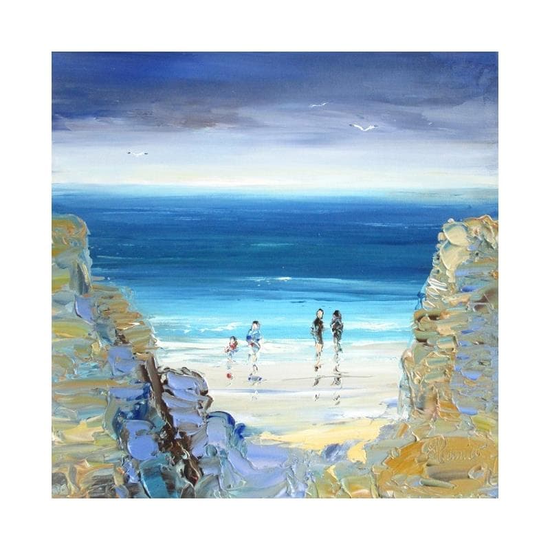 Painting Embellie soudaine sur la plage by Hanniet | Painting Figurative Oil Landscapes, Life style, Marine