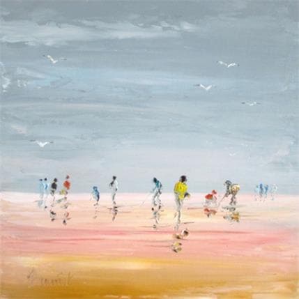 Painting Cueillette de coquillages sur la plage by Hanniet | Painting Figurative Oil Landscapes, Life style, Marine