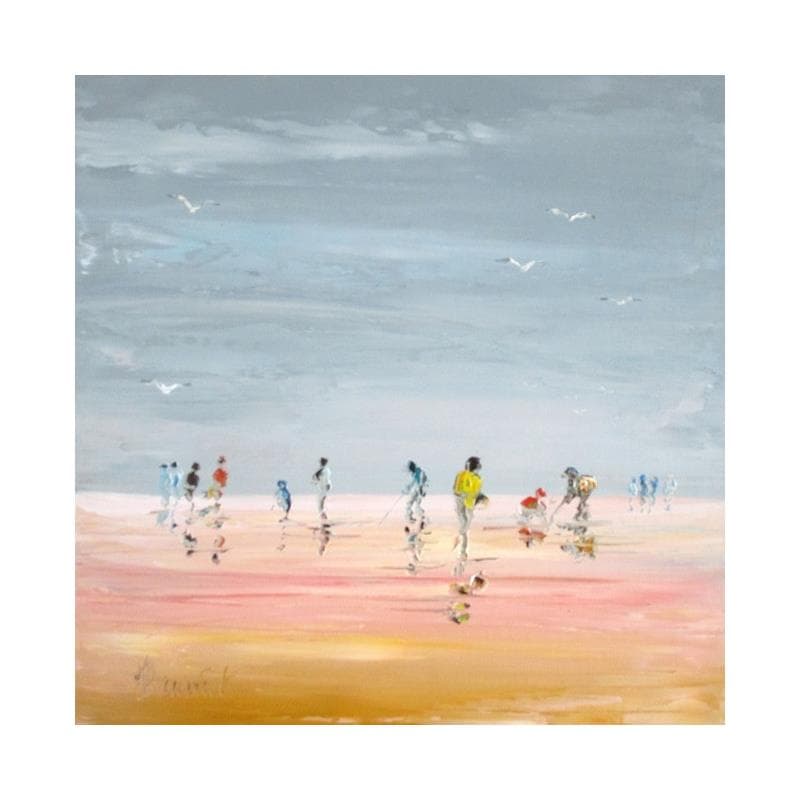 Painting Cueillette de coquillages sur la plage by Hanniet | Painting Figurative Oil Landscapes, Life style, Marine