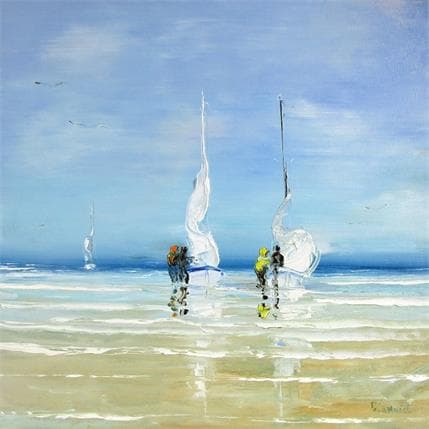 Painting Retour de bon vent sur la plage by Hanniet | Painting Figurative Oil Landscapes, Life style, Marine