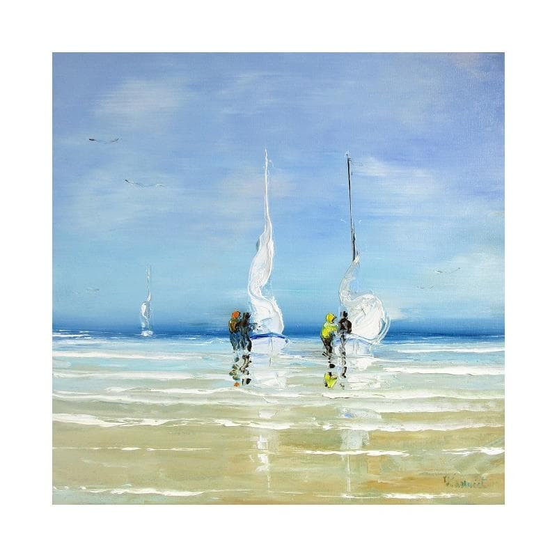 Painting Retour de bon vent sur la plage by Hanniet | Painting Figurative Oil Landscapes, Life style, Marine