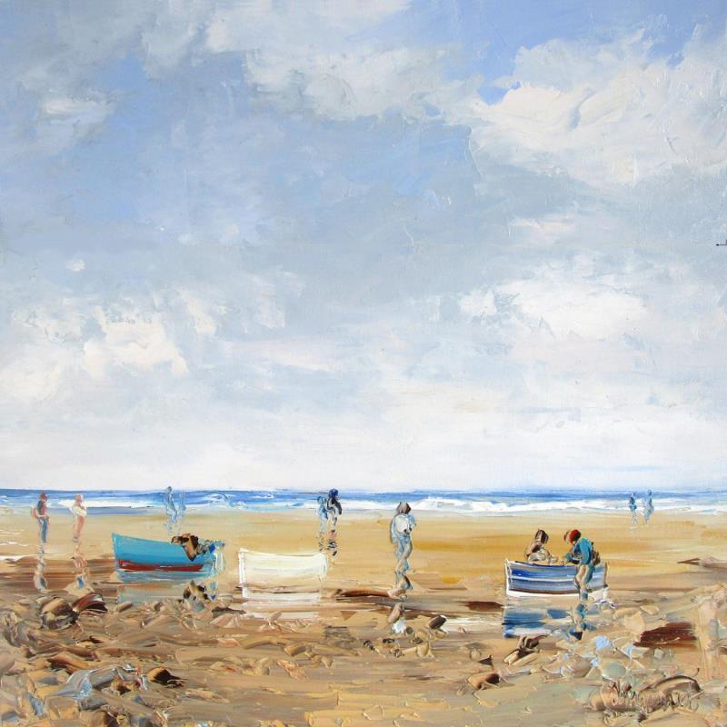 Painting L'horizon bleu du monde en bord de mer by Hanniet | Painting Figurative Oil Landscapes, Life style, Marine