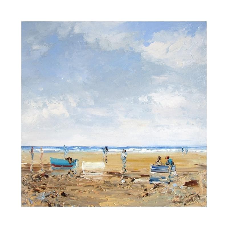 Peinture L'horizon bleu du monde en bord de mer par Hanniet | Tableau Figuratif Paysages Marine Scènes de vie Huile