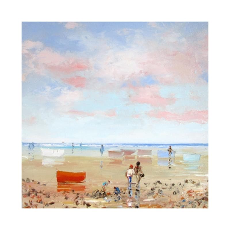 Peinture Douce heure printanière au bord de la mer océane par Hanniet | Tableau Figuratif Huile Marine, Paysages, Scènes de vie