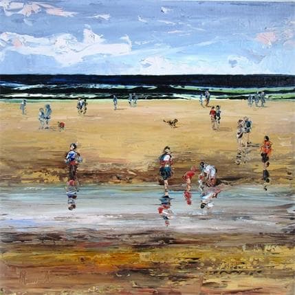 Gemälde Courrir et muzarder sur la plage en bord de mer von Hanniet | Gemälde Figurativ Öl Alltagsszenen, Landschaften, Marine