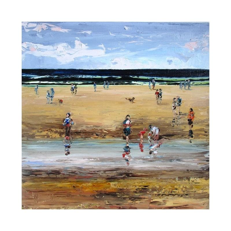 Painting Courrir et muzarder sur la plage en bord de mer by Hanniet | Painting Figurative Oil Landscapes, Life style, Marine