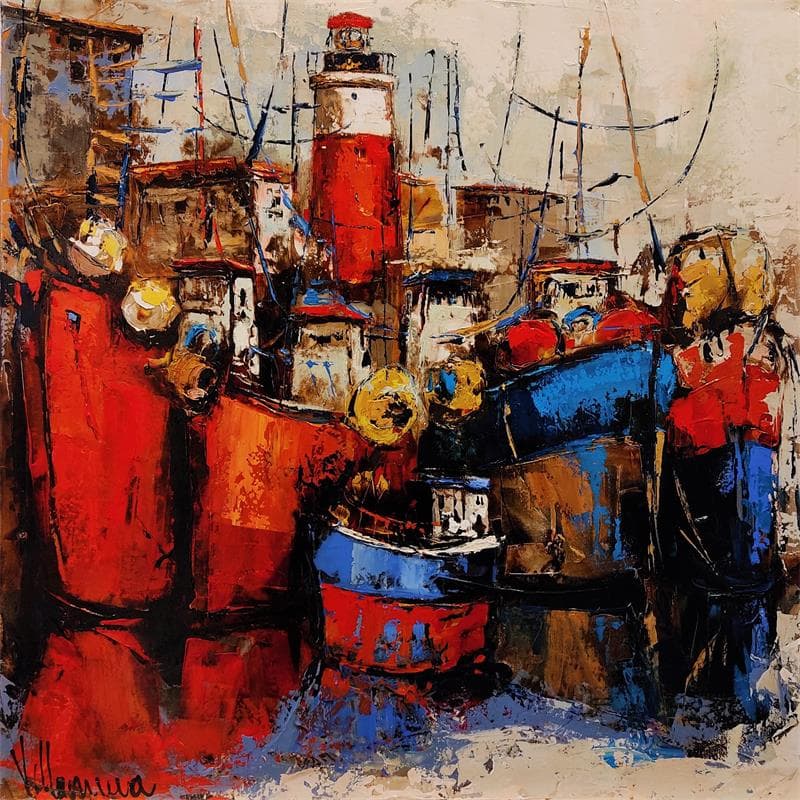 Painting Puerto pesquero by Villanueva Puigdelliura Natalia | Painting Figurative Oil Marine
