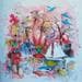Painting Les trois colibris by Colombo Cécile | Painting Figurative Mixed Landscapes Marine