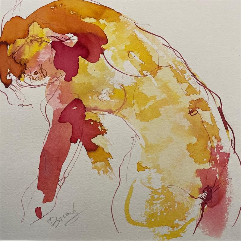 Painting Clara se penchant by Brunel Sébastien | Painting Figurative Watercolor Nude