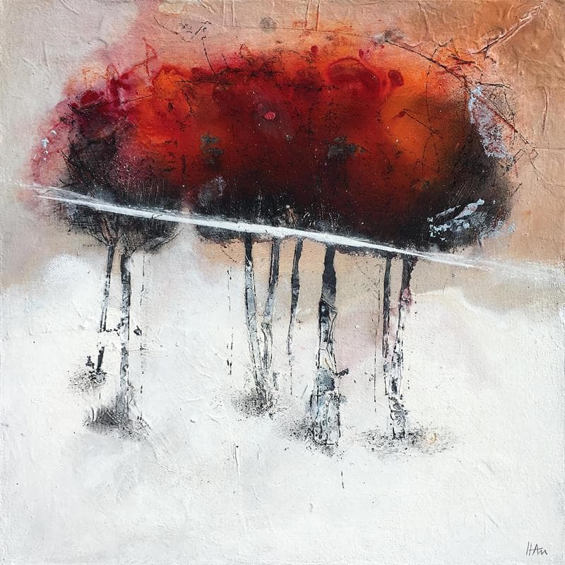 Painting Automne roux 2 by Han | Painting Abstract Mixed Minimalist